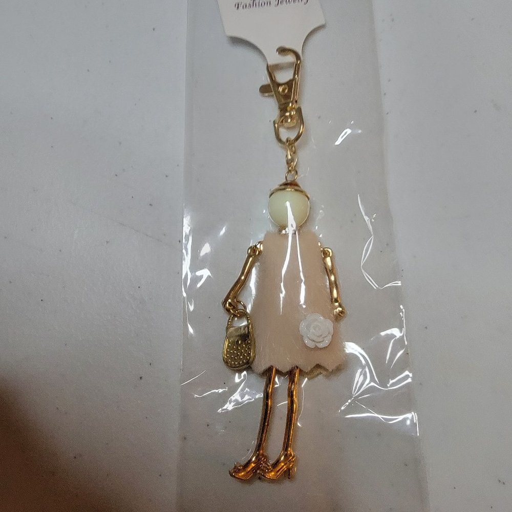 Fashion Doll Purse Charm Keychain Blush Pink Dress Handbag Charm Bag Accessory
